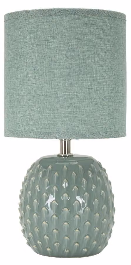 Lampada da Comodino Pontus Turchese Ø14x27 cm in Ceramica e Ferro e Tessuto Azzurro