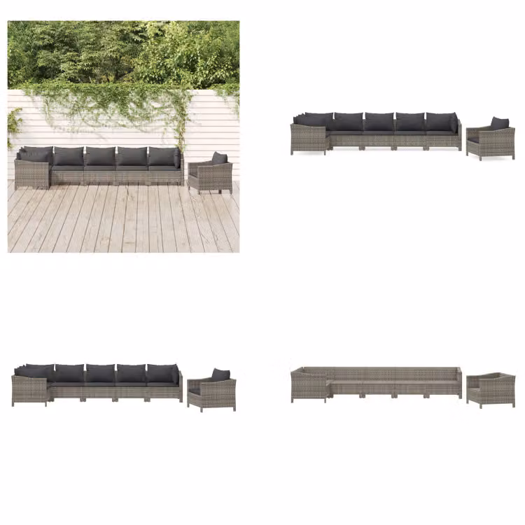 vidaXL Set salotto da giardino 7 pezzi con cuscini in poly rattan grigio - Set salotto da giardino - Set salotto da giardino - Set arredamento da giardino