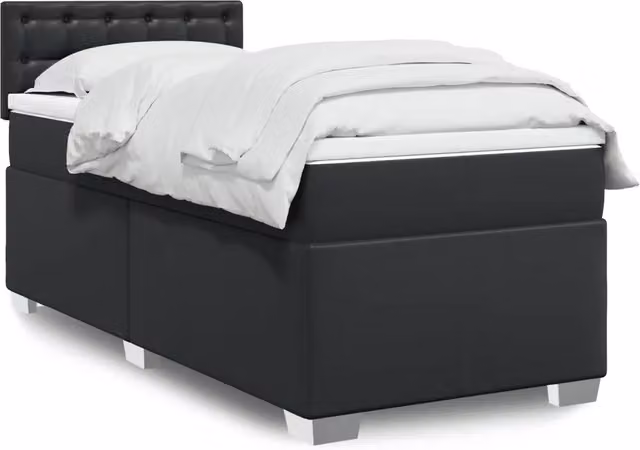 Letto con Giroletto a Molle e Materasso Ibrido vidaXL in Similpelle Nero L/P/H: 90 x 190 cm