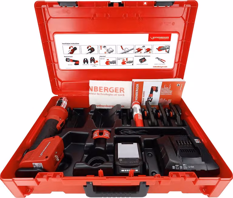 Set ROTHENBERGER ROMAX NANO iJAWs, modello U, 16-20-25 mm, batteria 2Ah, custodia