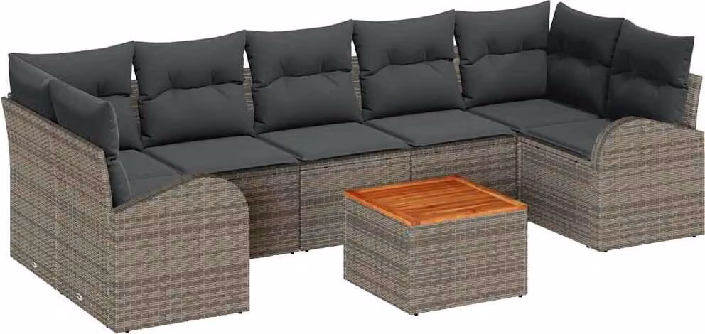 Set Divano da Giardino 8 pcs Grigio polyrattan