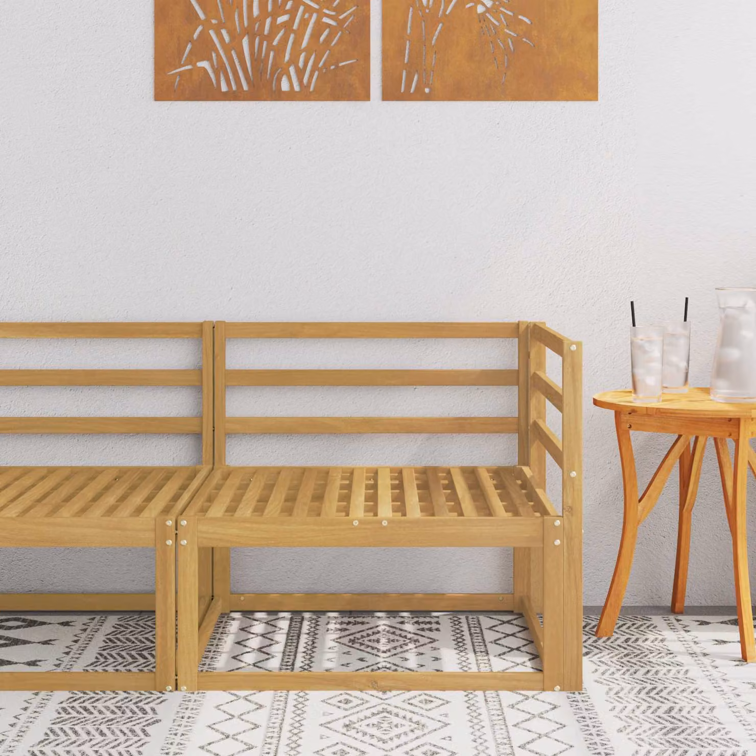 vidaXL Divano angolare da esterno moderno in legno di acacia con cuscini bianco e marrone L/P/H: 83 x 83 x 73 cm