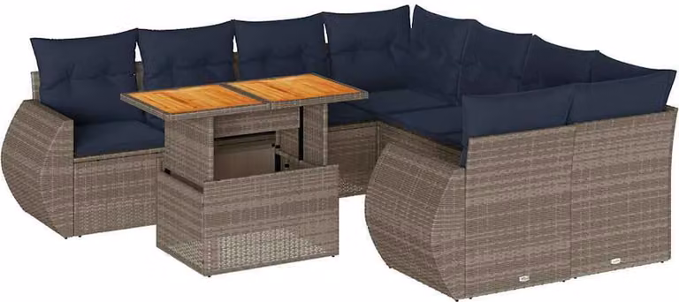Set Divano da Giardino 9 pz con Cuscini Grigio in Polyrattan