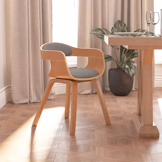 Sedia da Pranzo Moderna vidaXL in Legno di Faggio e Tessuto Beige con Braccioli