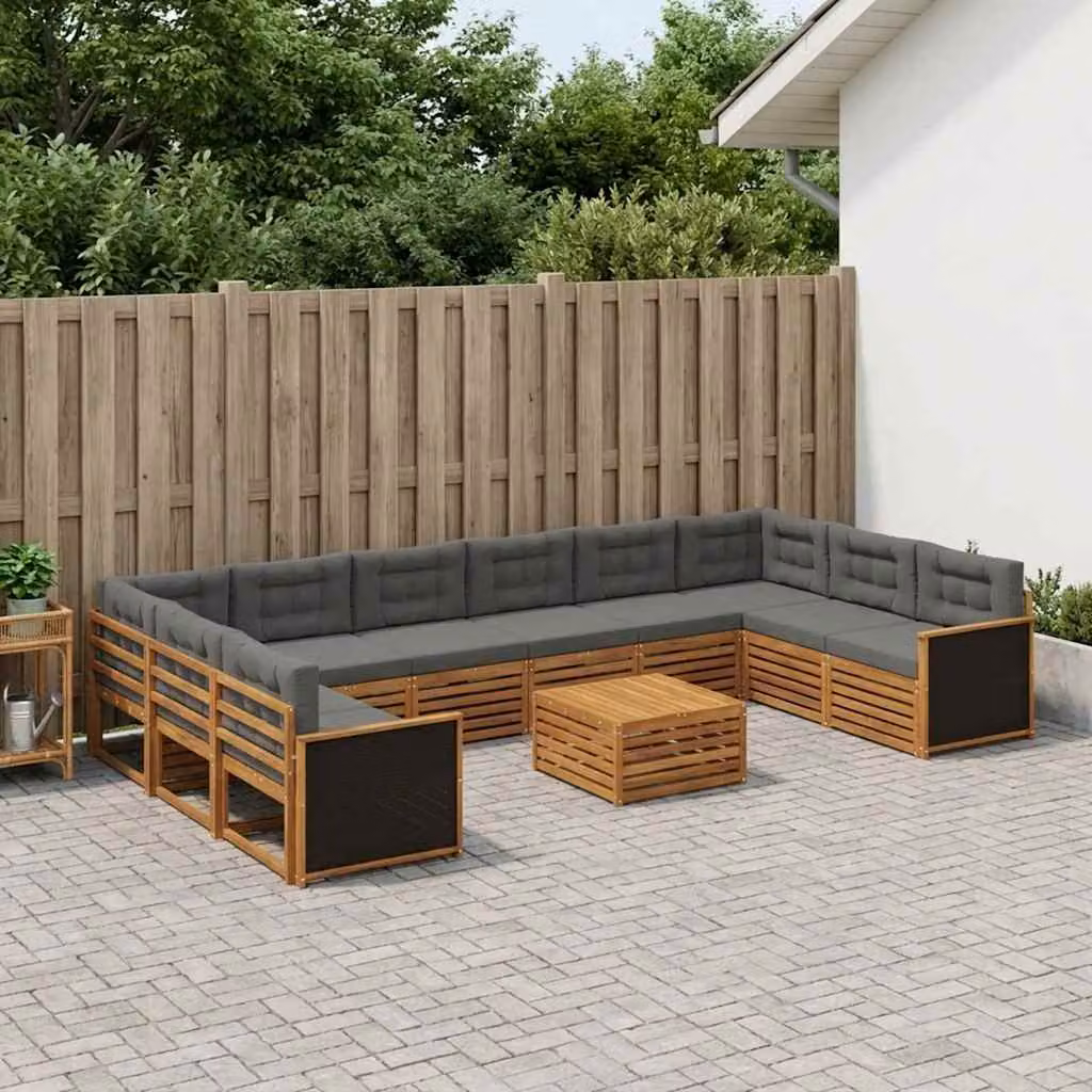 Set di divani da giardino vidaXL in legno di acacia massello, 11 pezzi, marrone e grigio