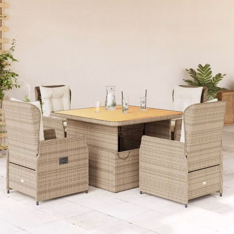 Set da pranzo da giardino vidaXL in legno di acacia oliato con 5 pezzi e cuscini beige