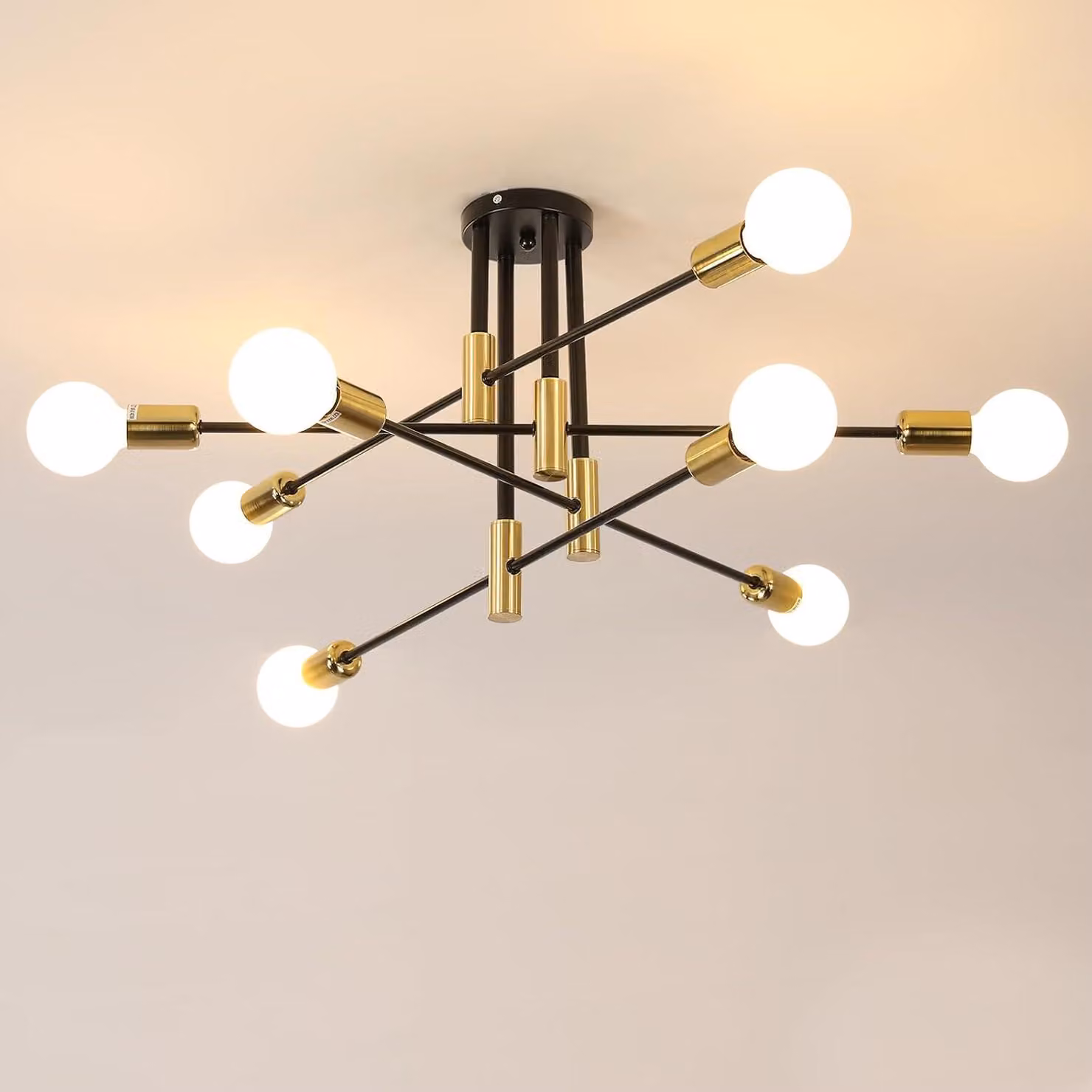 Lampadario Toolight a 8 luci, dorato e nero, attacco E27, diametro 90 cm, ideale per la cucina. Lampadario a 8 luci, colore nero
