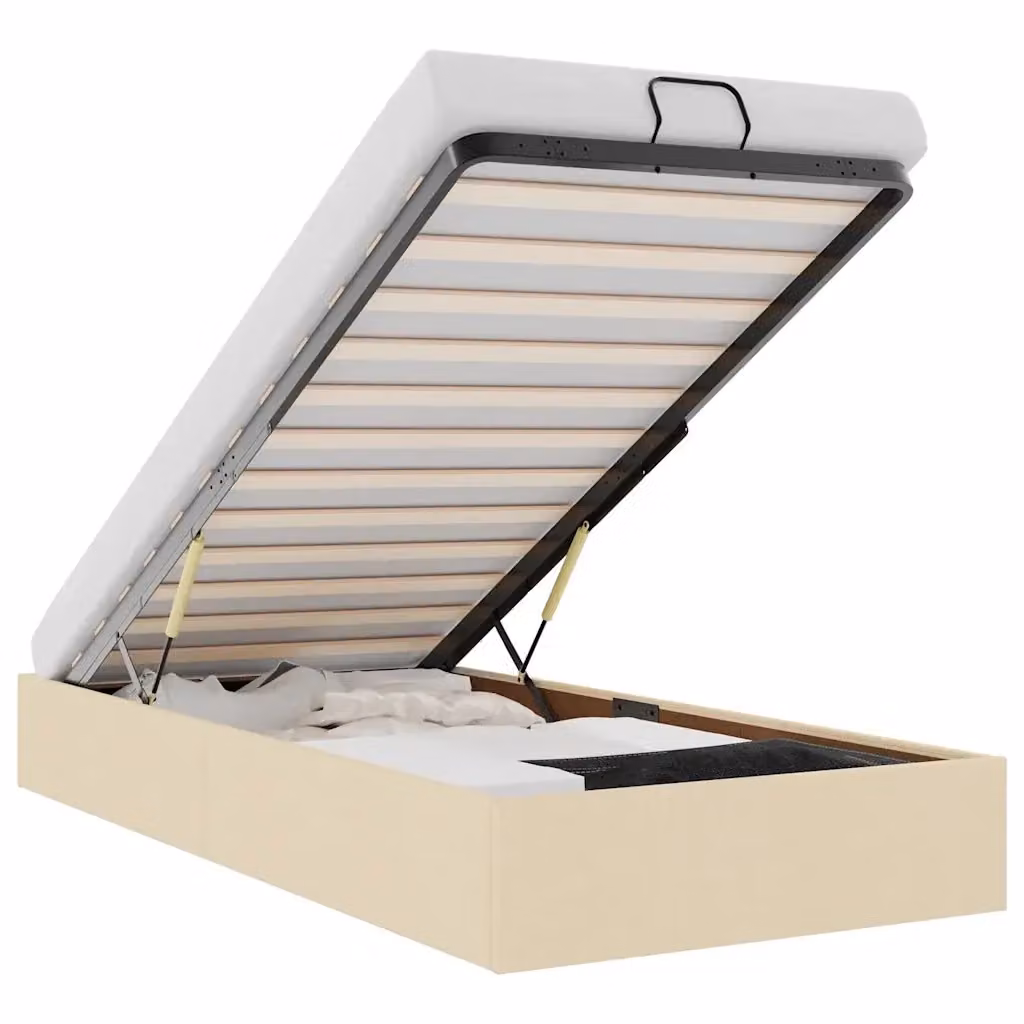 Struttura Letto con Contenitore a Sollevamento vidaXL in Tessuto Beige L 200 x P 80 x H 140 cm – 2