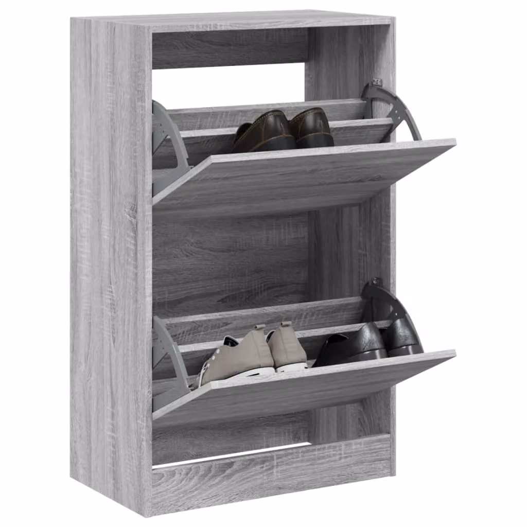 Scarpiera moderna vidaXL in legno Grigio, sospesa a parete, L: 60 cm, P: 34 cm, H: 96,5 cm