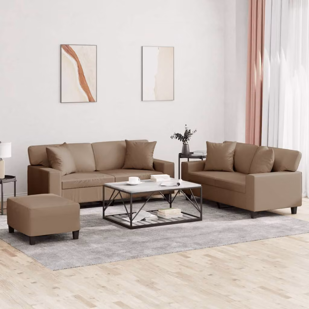 Set di 3 divani vidaXL in similpelle beige e marrone con cuscini per il tuo soggiorno moderno