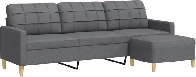 Divano | Divano da soggiorno | Sofa a 3 Posti con Poggiapiedi Grigio Scuro 210cm in Tessuto