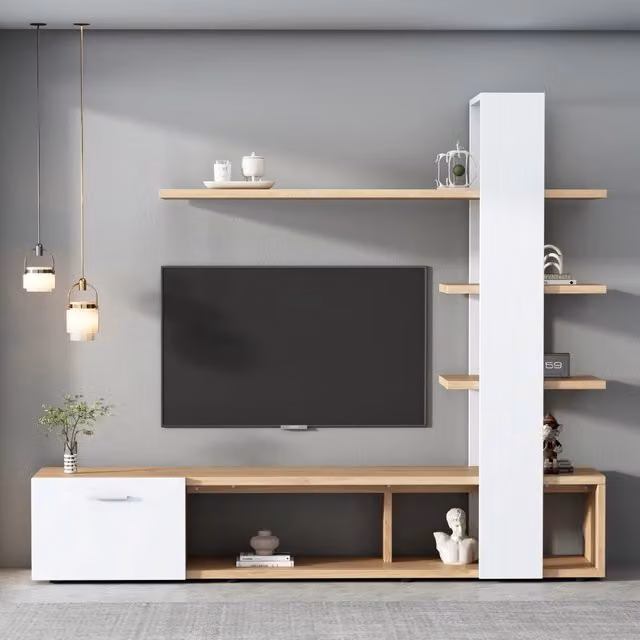Mobile TV- sospeso- bianco/rovere- 180x33.5x151.5 cm- per TV 60"