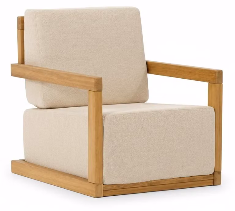 Sedia da giardino in stile moderno, struttura in legno bianco, schienale morbido, comoda