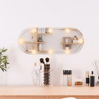 Specchio per vanità AIORBER, con luce LED, due colori di luce, connessione USB, per camera da letto, corridoio, ovale, 20 x 50 cm