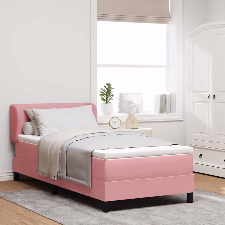 Letto a molle con testiera vidaXL in velluto rosa, L/P/H: 90 x 200 cm