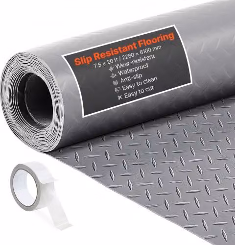 Tappeto Rivestimento da Pavimento VEVOR in PVC Grigio, Tappetino Protettivo Antiscivolo con Texture Diamantata, L: 228 cm, P: 610 cm, Spessore: 2,2 mm