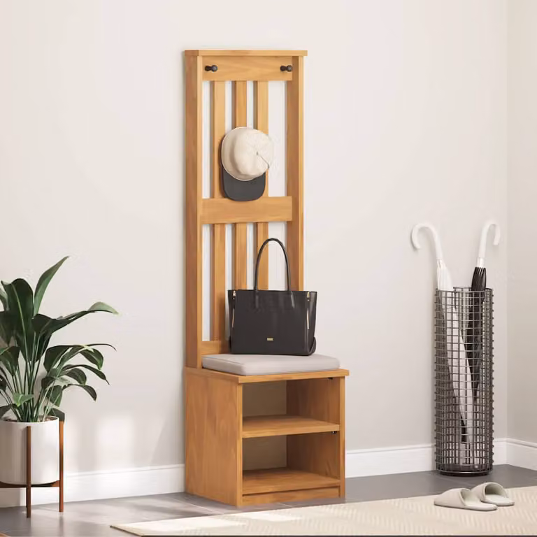 vidaXL Albero da Ingresso SANDNES in Legno di Pino Marrone con Panca e Scarpiera L/P/H: 45 x 40 x 159,5 cm