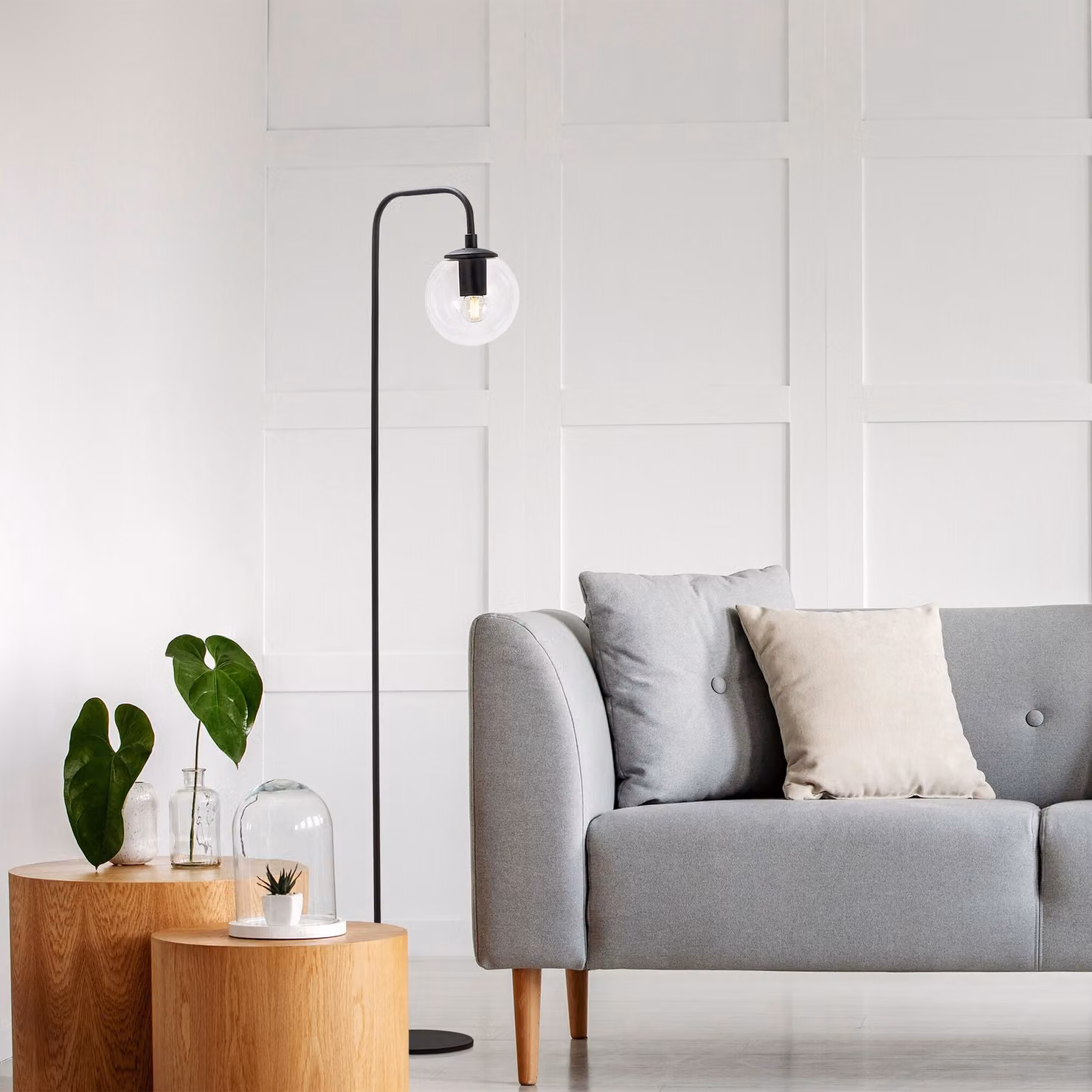 Opviq, lampada da terra di alta qualità, struttura in metallo, nera, 27 x 27 x 146 cm | Paralume in vetro, attacco E14, max. 40 W, IP20 | Design moderno e industriale adatto a qualsiasi ambiente.