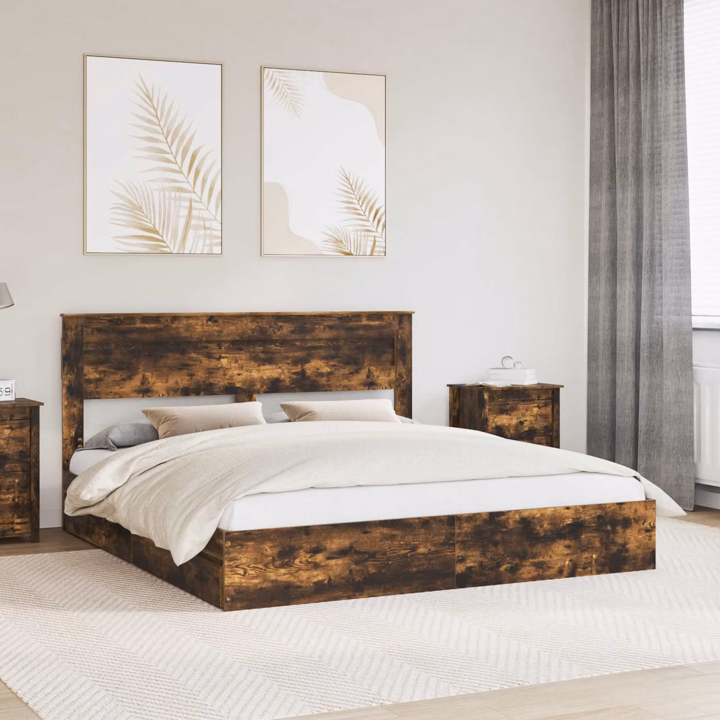 Letto con contenitore e cassetto vidaXL in rovere fumé L/P: 180 x 200 cm