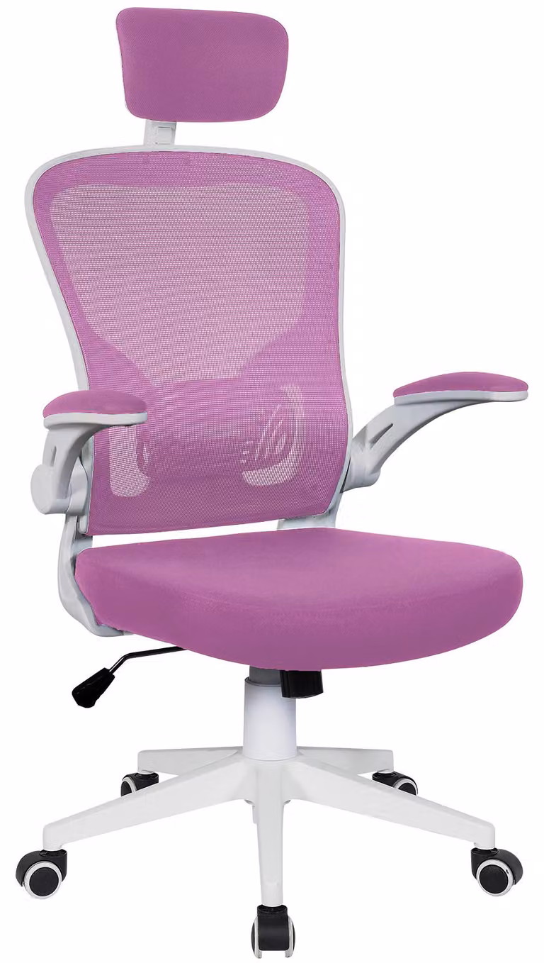 Sedia da ufficio ergonomica, girevole, per scrivania, con struttura in rete, colore: bianco/rosa, con poggiatesta