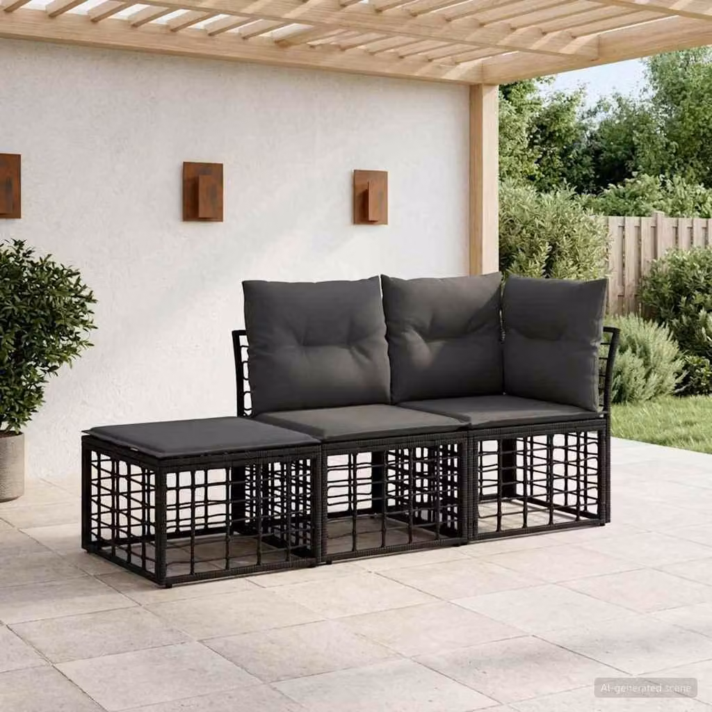 Maison Exclusive - Set da esterno composto da 3 divani, colore nero, tessuto: poliestere