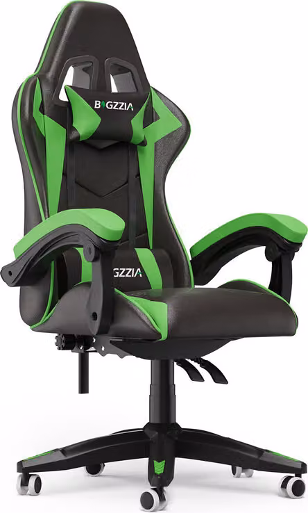 Bigzzia Sedia da gioco ergonomica - Sedie da gioco con cuscino lombare + poggiatesta Sedia da gioco Sedia da ufficio regolabile in altezza Sedia da computer per adulti ragazze ragazzi - Nero Verde