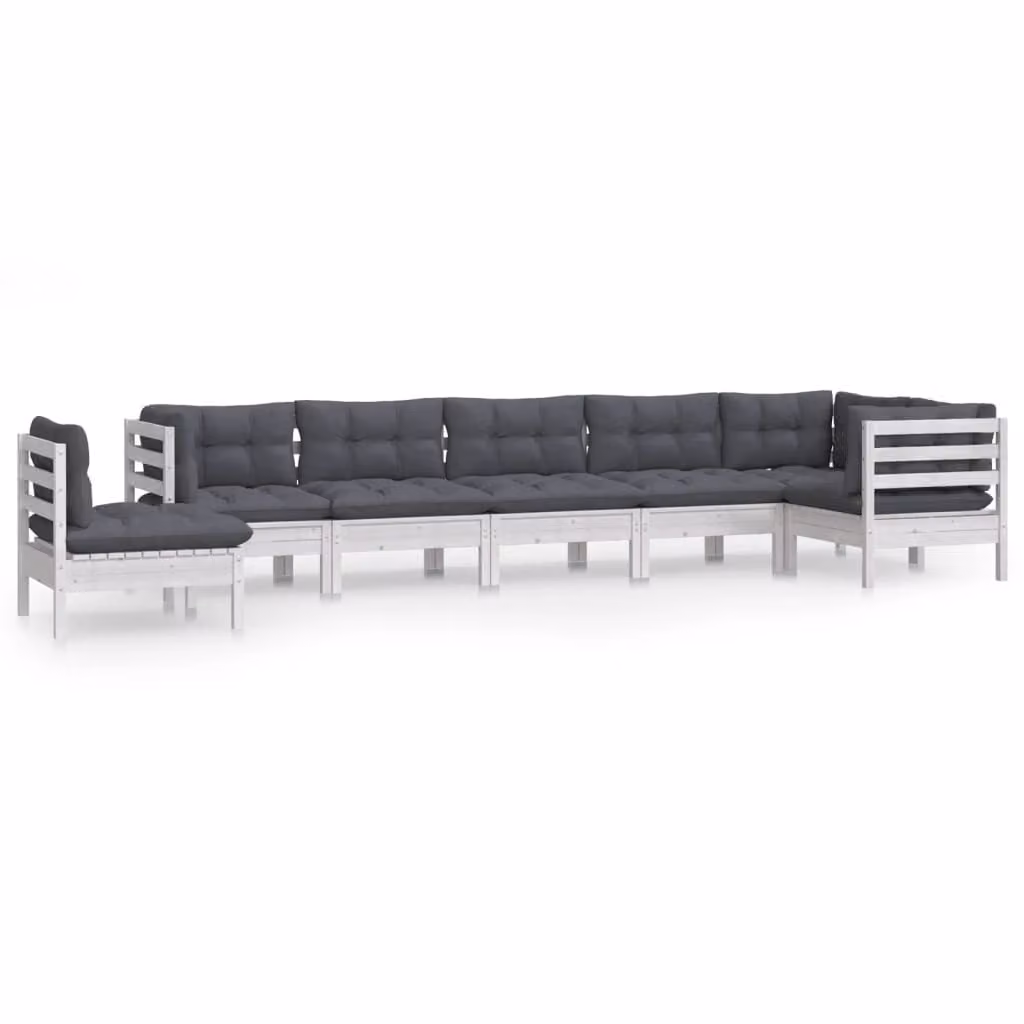 Set Divani da Giardino 8 pz con Cuscini Bianchi Legno di Pino