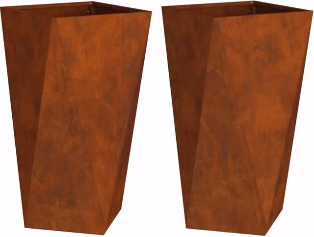 Set di 2 fioriere moderne da esterno HELLOSHOP26 in acciaio con texture ondulata, colore marrone, L 40 cm x P 40 cm x H 75 cm