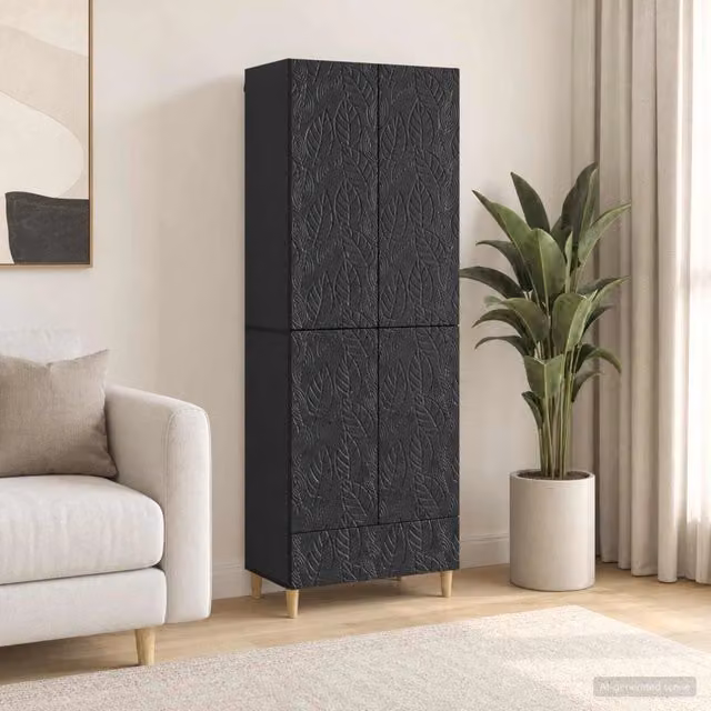 Set di 2 armadi moderni vidaXL in MDF nero opaco con illuminazione integrata e ripiani interni – 1