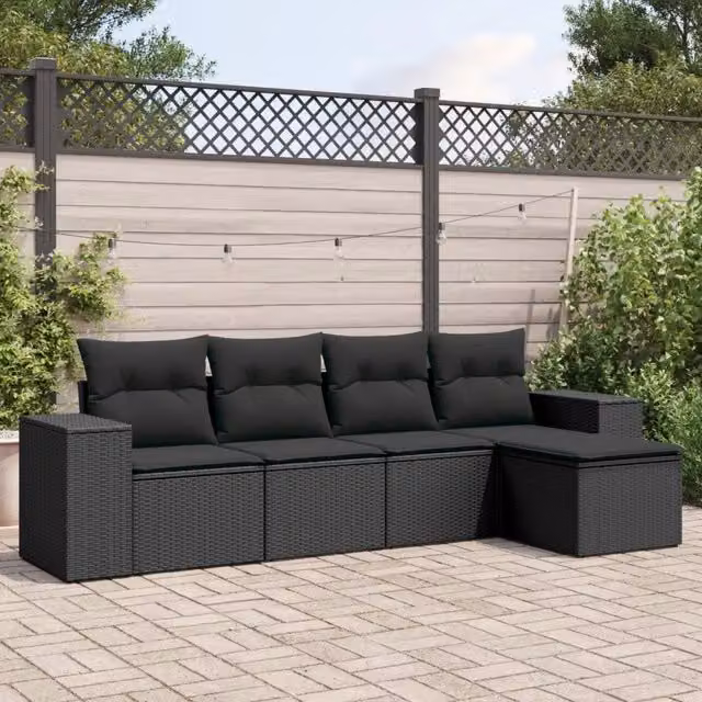 Set Divani da Giardino 5 pz con Cuscini in Polyrattan Nero 3254822