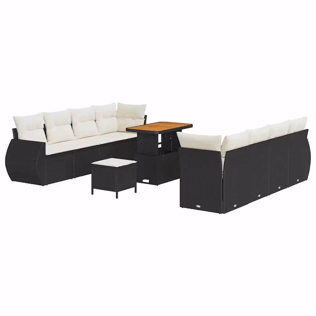 Set Divano da Giardino vidaXL in Polyrattan Nero con Cuscini 11 Pezzi – 2