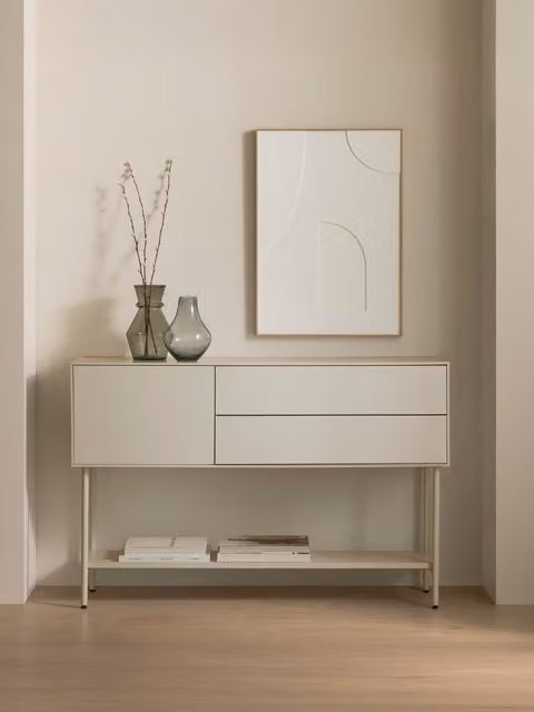Console minimalista Qbic Kenay Home colore beige L: 120 cm, H: 121,6 cm