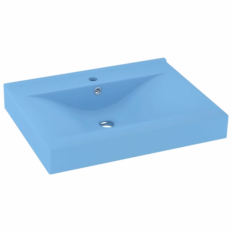 Lavandino con Foro Rubinetto Azzurro Opaco 60x46 cm in Vetroceramica