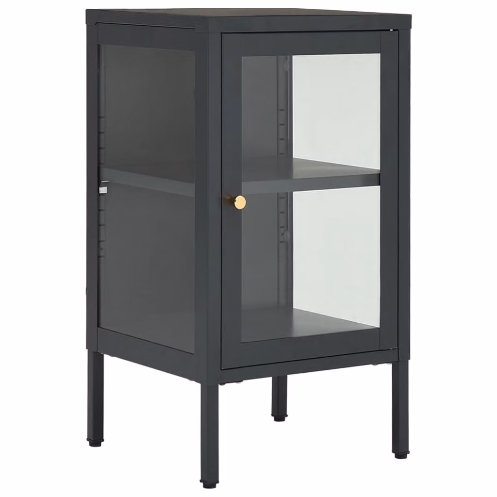 Credenza Antracite 38x35x70 cm in Acciaio e Vetro