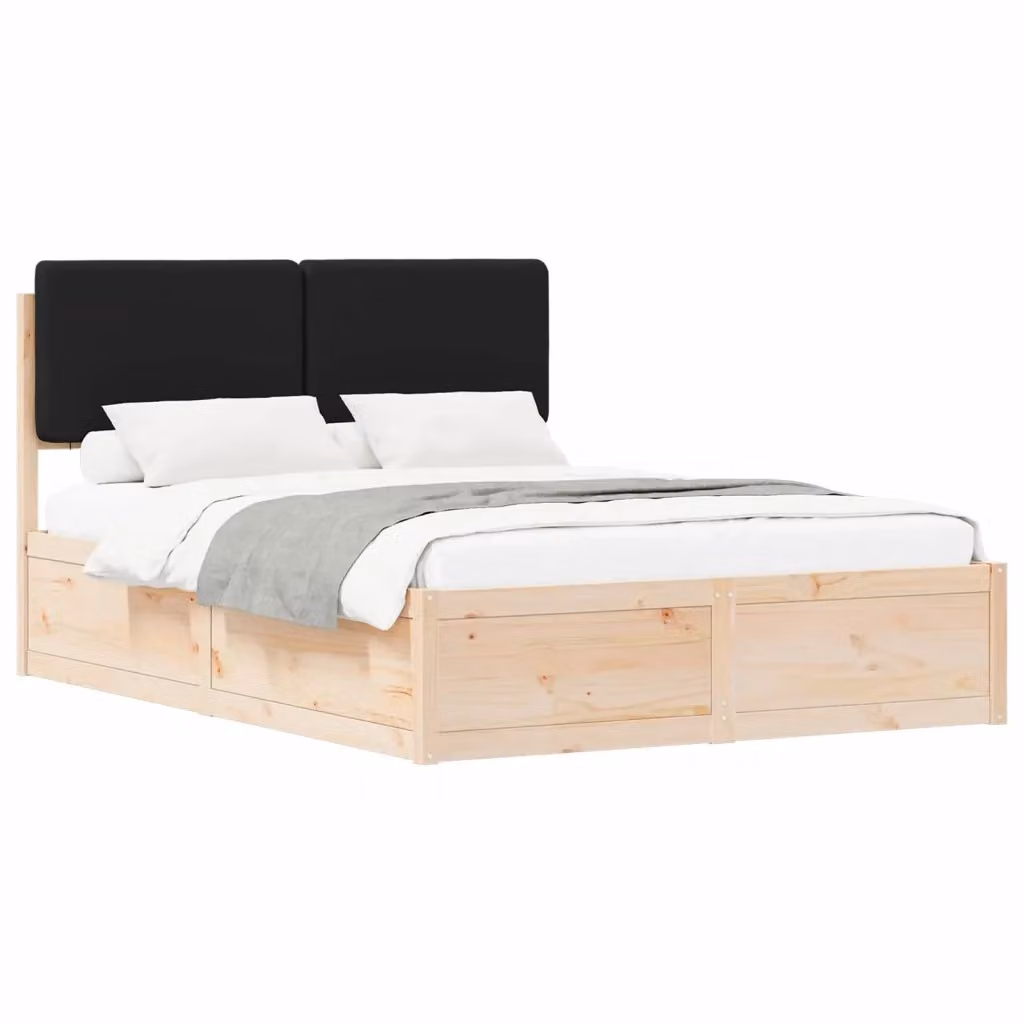 Letto moderno vidaXL in pino massello con testiera rivestita in tessuto nero L/P/H: 150 x 200 x 103 cm – 2