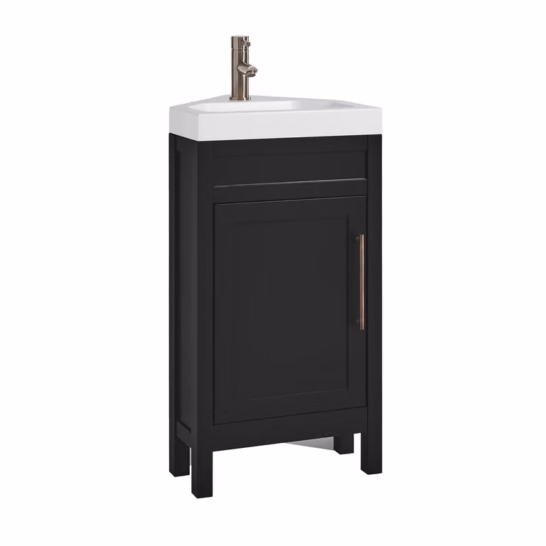 Mobile Bagno Angolare Grigio Nero da 450mm con Lavabo e Maniglia Moderna con Barra a T in Bronzo Spazzolato - Warwick