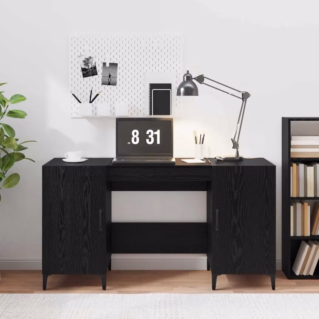 Scrivania da ufficio minimalista in legno e metallo colore rovere e nero L: 140 cm, P: 50 cm, H: 75 cm – 2