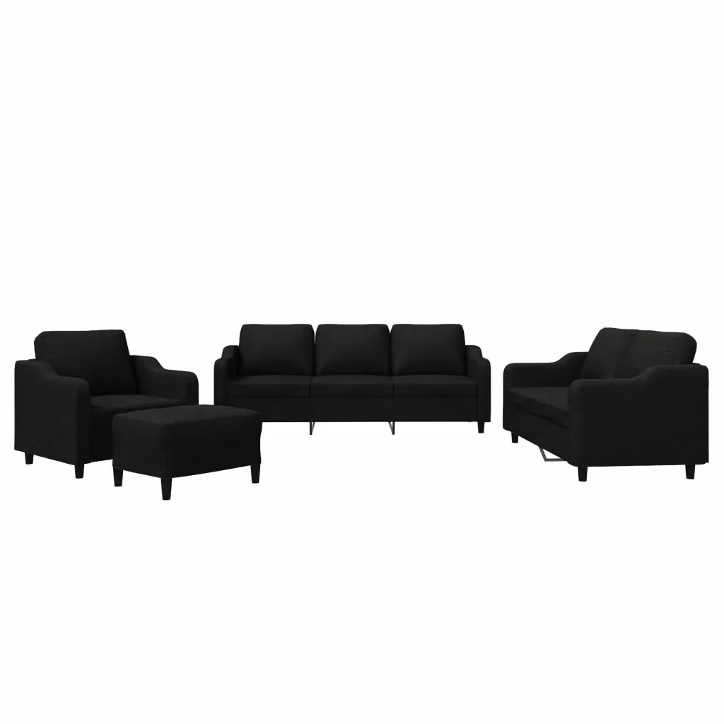 Set di divani vidaXL 4 pezzi in tessuto nero con cuscini e pouf per soggiorno – 2
