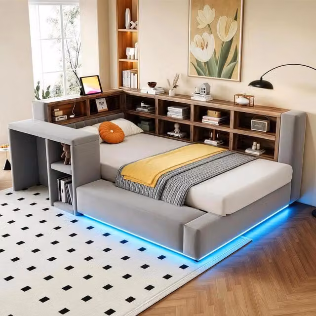 Letto imbottito contenitore ¨C Minimal ¨C grigio scuro con LED velluto 90x200 cm