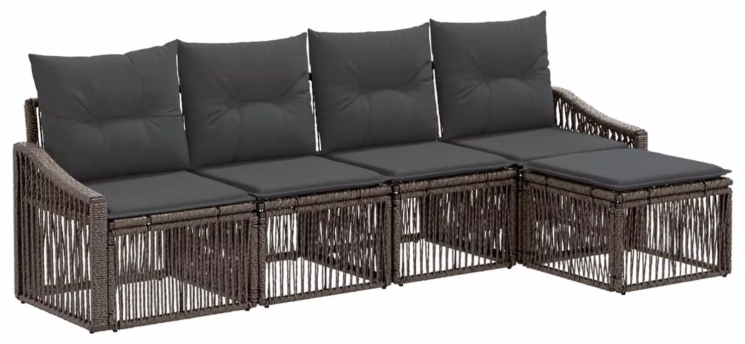 Set di divani da giardino, 5 pezzi, colore grigio, in rattan sintetico