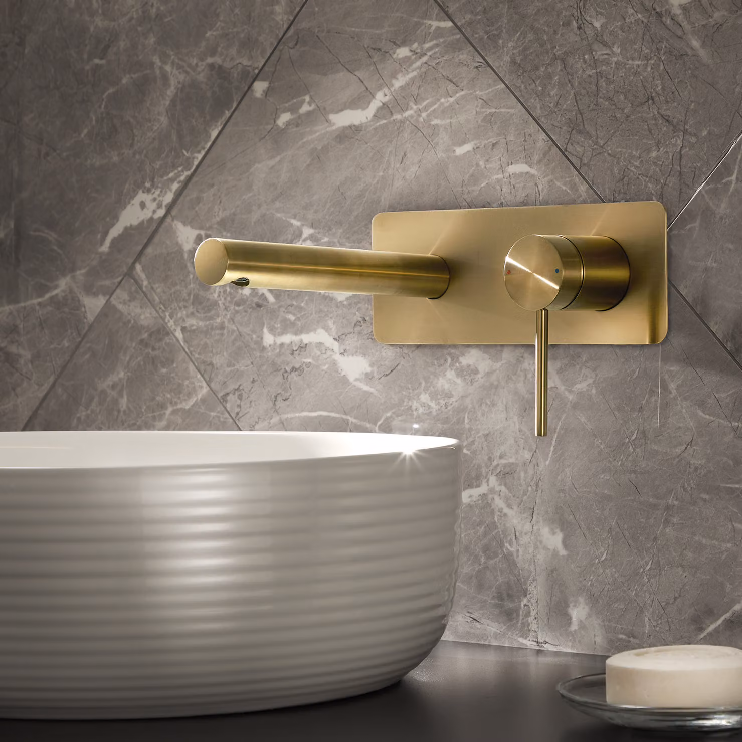 Rubinetto Miscelatore a Parete per Lavabo - Oro Satinato - Otto