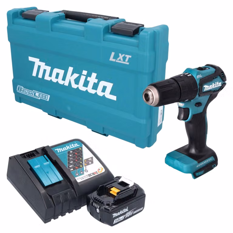 Trapano avvitatore a percussione a batteria Makita DHP 483 RF1K 18 V 40 Nm brushless + 1 batteria da 3,0 Ah + caricabatterie + valigetta