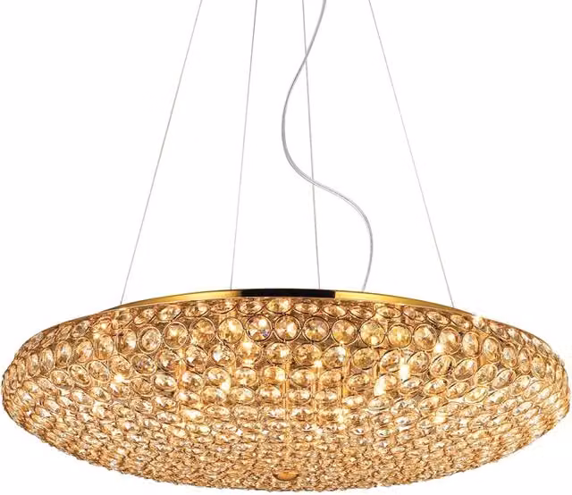 Lampada a sospensione moderna King IDEAL LUX in metallo e cristallo oro con 12 luci G9