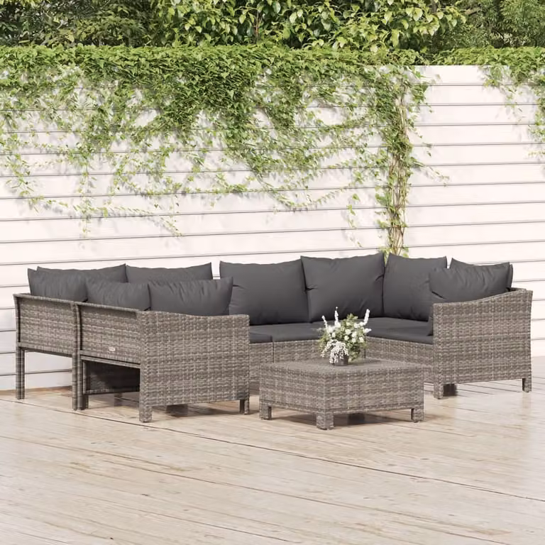 The Living Store Set da salotto da giardino 7 pezzi con cuscini in poly rattan grigio