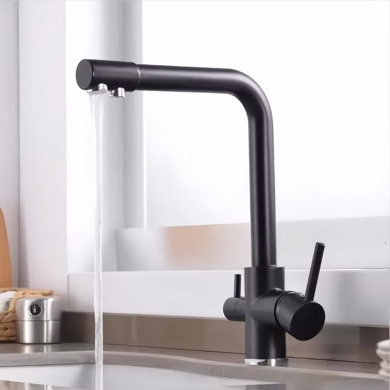 Miscelatore per lavello da cucina, nero, a 3 vie, girevole a 360° con erogatore filtrato