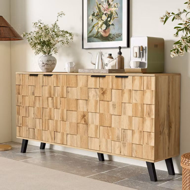 okwish Comodino Mobile da cucina con ampio spazio di contenimento, mobile a 4 ante, mobile con cassetti per il soggiorno, 160,5 x 35,5 x 78 cm, naturale