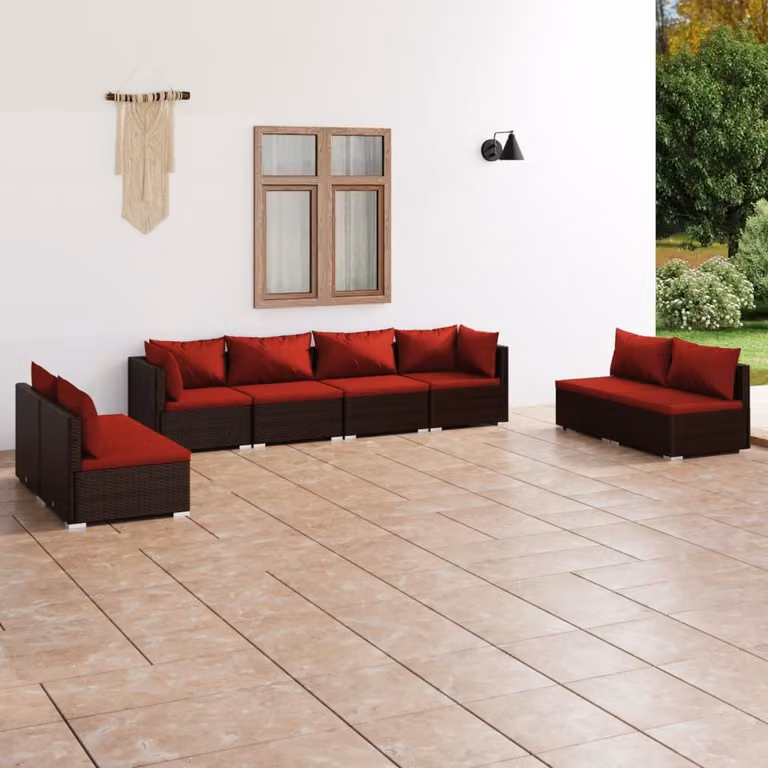 Maison Exclusive - Set da giardino 8 pezzi con cuscini in polyrattan marrone