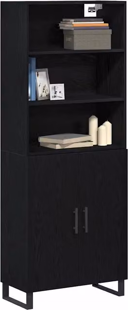 Credenza 2 pz | Madia | Buffet da pranzo | Armadio da pranzo Rovere Nero Legno multistrato