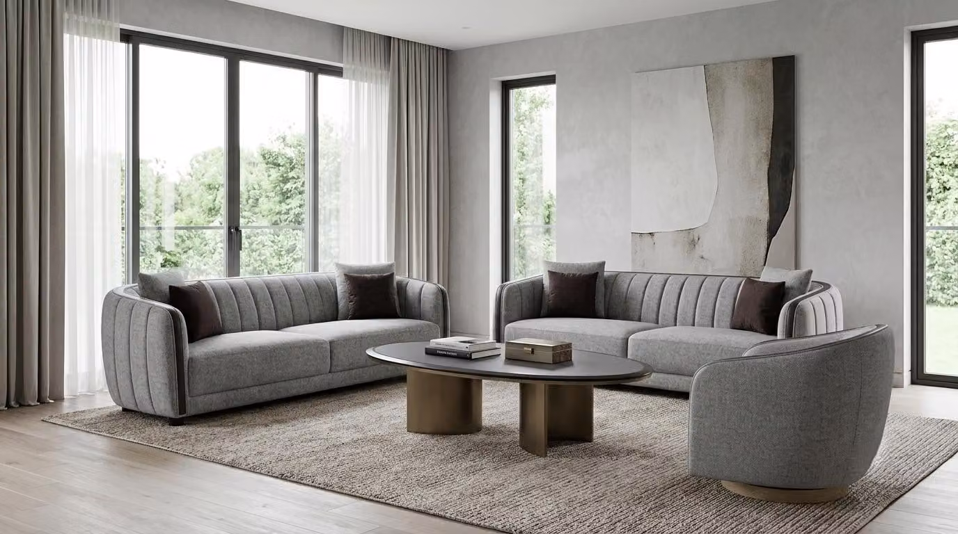 Set per soggiorno: divano a 3 posti, tavolino, design moderno, confortevole e robusto