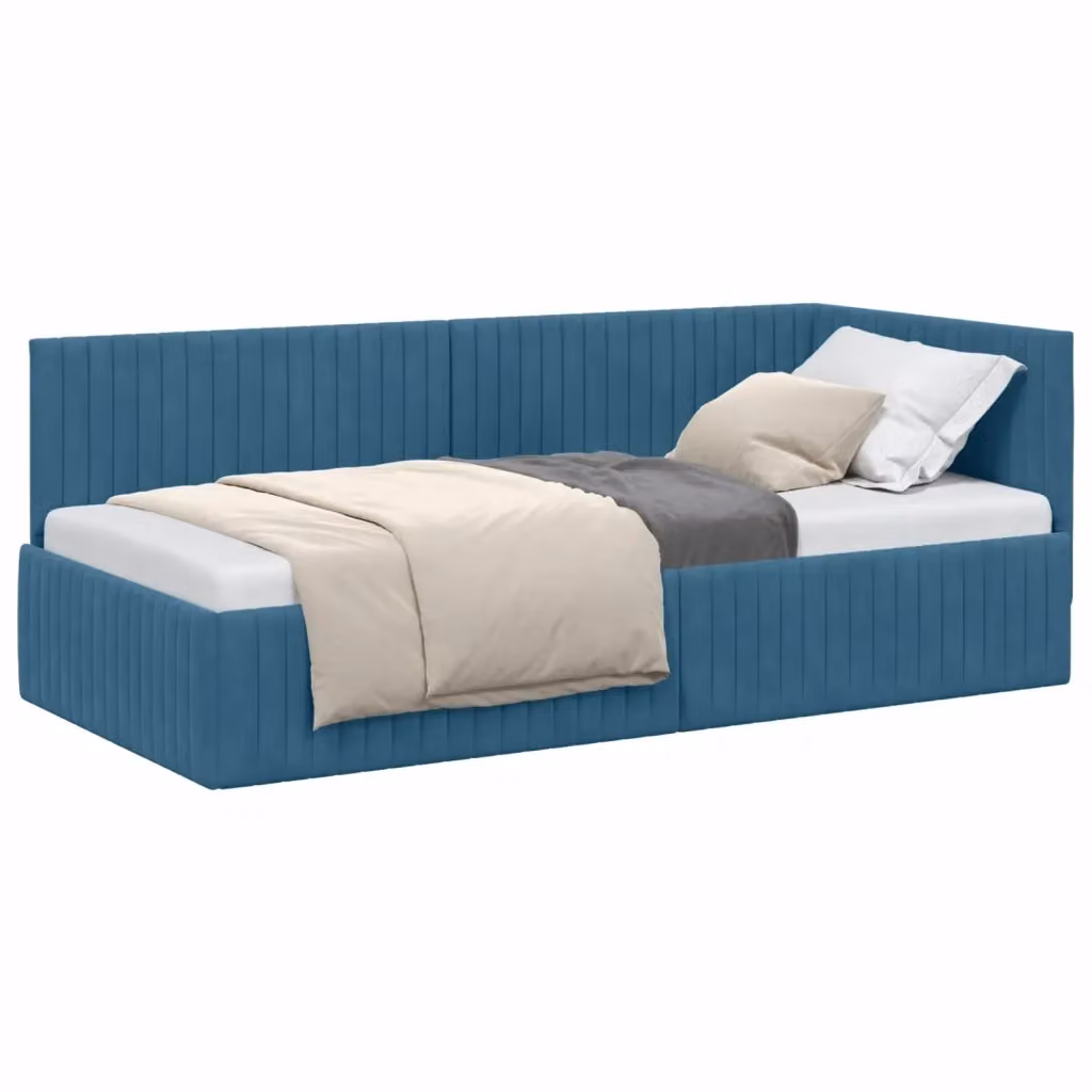 vidaXL Cornice del letto ad angolo in velluto blu, L/P/H: 200 x 90 x 72 cm – 2